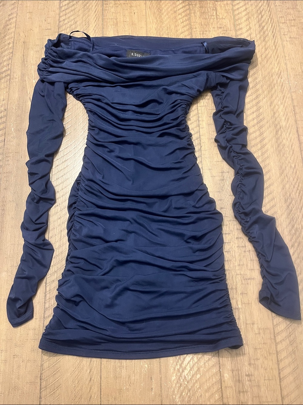 B Darlin Navy Off-Shoulder Ruched Bodycon Homecoming Dress